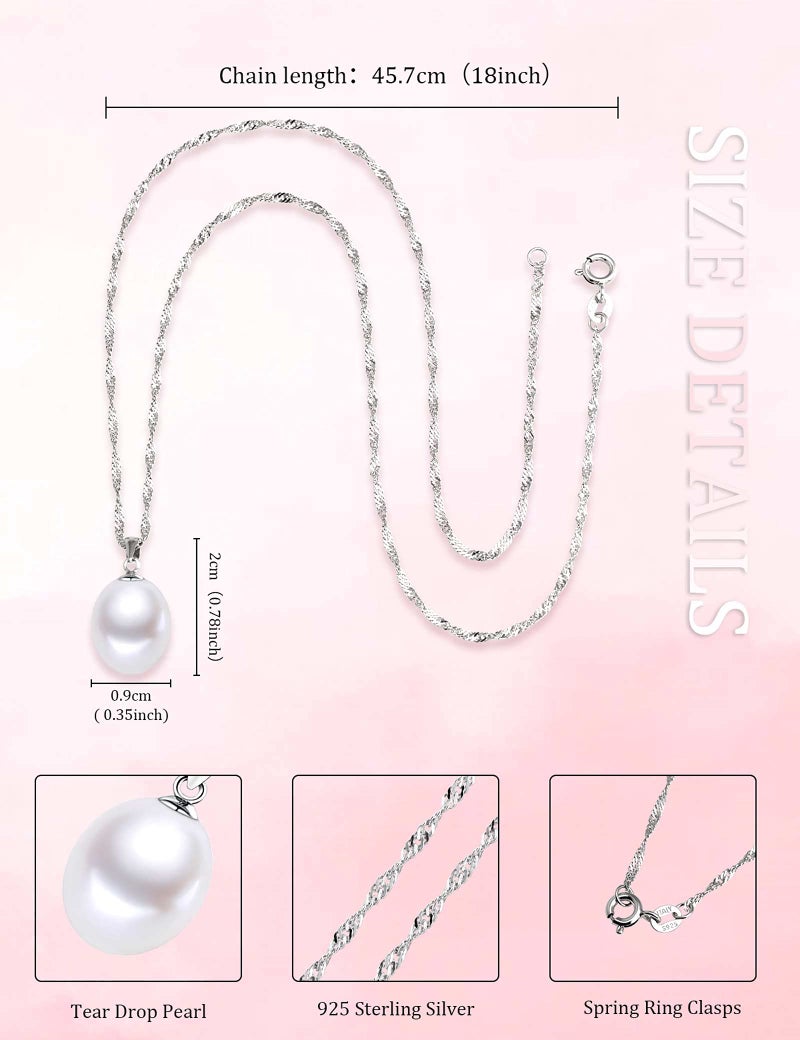 HXZZ Fine Jewelry Women Gifts 925 Sterling Silver Freshwater Cultured Teardrop White Pearl Pendant Necklace Single Pearl Anniversary Birthday for Women - Image 3